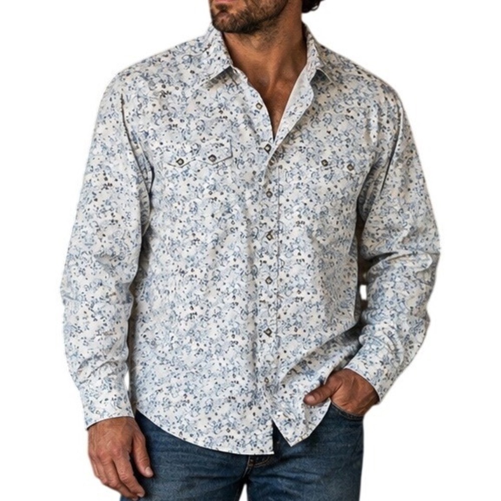 Panhandle Slim Pearl Snap Buttons Men's Cowboy Long Sleeve Shirt Size‎ XL Blue